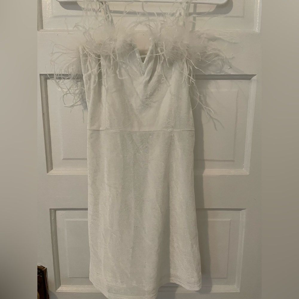 Elegant White Feathered Dress